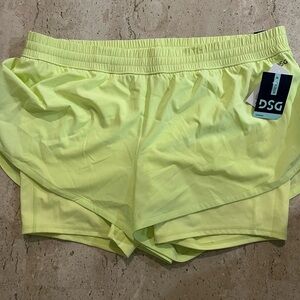 DSG Womens 2XL Mid Rise 2in1 With Fitted Bike Short 6in Inseam Lo Vis Yellow New